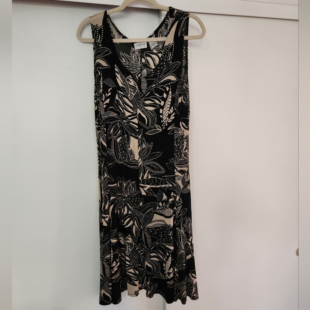 Chico's Traveler Dress Black and White Print Size 3